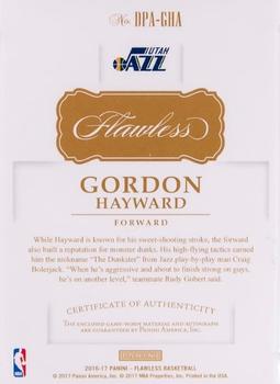 2016-17 Panini Flawless - Dual Patch Autographs Gold #65 Gordon Hayward Back