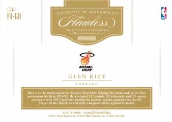 2016-17 Panini Flawless - Flawless Autographs Gold #FA-GR Glen Rice Back