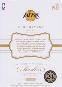 2016-17 Panini Flawless - Premium Ink Platinum #PI-KB Kobe Bryant Back
