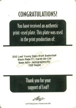 2012-13 Leaf Retail - Printing Plates Black #BA-CH1 Cliff Hagan Back