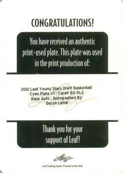 2012-13 Leaf Retail - Printing Plates Cyan #BA-DL2 Doron Lamb Back