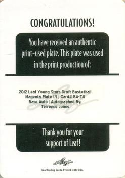 2012-13 Leaf Retail - Printing Plates Magenta #BA-TJ1 Terrence Jones Back