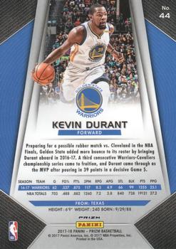 2017-18 Panini Prizm - Prizms Red White and Blue #44 Kevin Durant Back