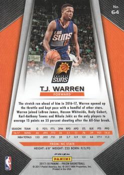 2017-18 Panini Prizm - Prizms Red White and Blue #64 T.J. Warren Back