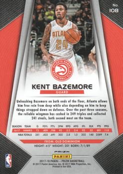 2017-18 Panini Prizm - Prizms Red White and Blue #108 Kent Bazemore Back