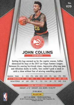 2017-18 Panini Prizm - Prizms Red White and Blue #109 John Collins Back