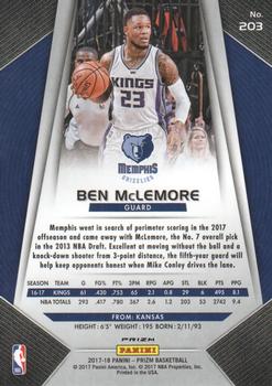 2017-18 Panini Prizm - Prizms Red White and Blue #203 Ben McLemore Back