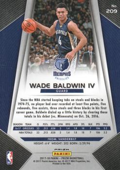 2017-18 Panini Prizm - Prizms Red White and Blue #209 Wade Baldwin IV Back