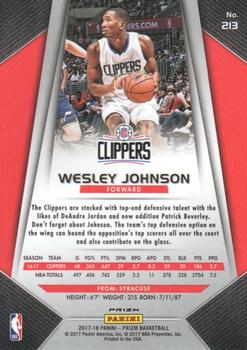 2017-18 Panini Prizm - Prizms Red White and Blue #213 Wesley Johnson Back
