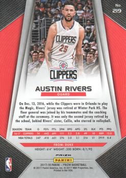 2017-18 Panini Prizm - Prizms Red White and Blue #219 Austin Rivers Back