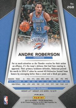 2017-18 Panini Prizm - Prizms Red White and Blue #268 Andre Roberson Back