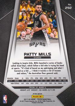 2017-18 Panini Prizm - Prizms Red White and Blue #292 Patty Mills Back