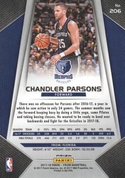 2017-18 Panini Prizm - Prizms Silver #206 Chandler Parsons Back
