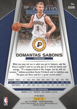 2017-18 Panini Prizm - Prizms Silver #228 Domantas Sabonis Back