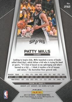 2017-18 Panini Prizm - Prizms Silver #292 Patty Mills Back