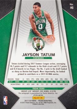 2017-18 Panini Prizm - Autographs #16 Jayson Tatum Back