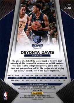 2017-18 Panini Prizm - Fast Break Autographs #208 Deyonta Davis Back