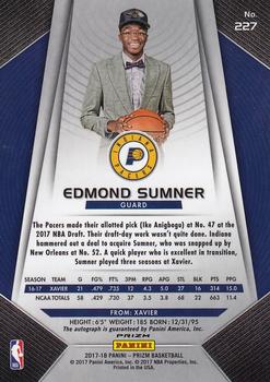 2017-18 Panini Prizm - Fast Break Autographs #227 Edmond Sumner Back
