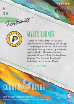 2017-18 Panini Court Kings - Portraits #28 Myles Turner Back