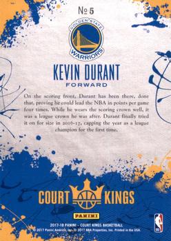 2017-18 Panini Court Kings - Dieci Migliore #5 Kevin Durant Back