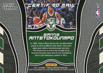2017-18 Panini Totally Certified - Certified Mail #2 Giannis Antetokounmpo Back