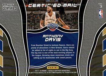 2017-18 Panini Totally Certified - Certified Mail #3 Anthony Davis Back