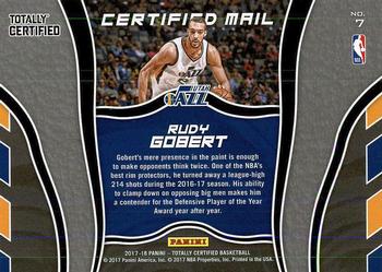2017-18 Panini Totally Certified - Certified Mail #7 Rudy Gobert Back