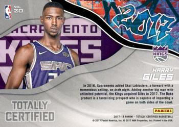 2017-18 Panini Totally Certified - 2017 #20 Harry Giles Back