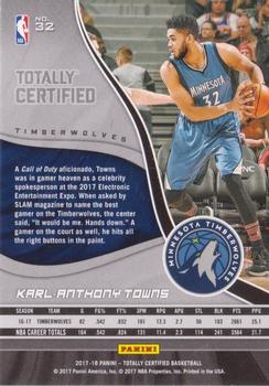2017-18 Panini Totally Certified - Purple #32 Karl-Anthony Towns Back