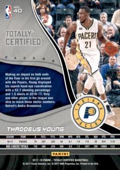 2017-18 Panini Totally Certified - Blue #40 Thaddeus Young Back