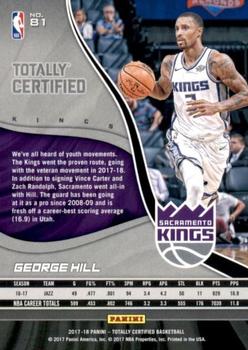 2017-18 Panini Totally Certified - Gold #81 George Hill Back