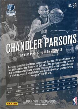 2017-18 Panini Prestige #33 Chandler Parsons Back