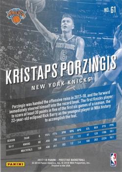2017-18 Panini Prestige #61 Kristaps Porzingis Back