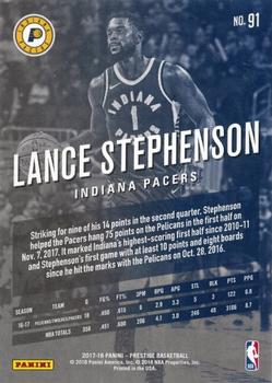 2017-18 Panini Prestige #91 Lance Stephenson Back