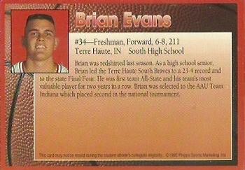 1992-93 Indiana Hoosiers #NNO Brian Evans Back