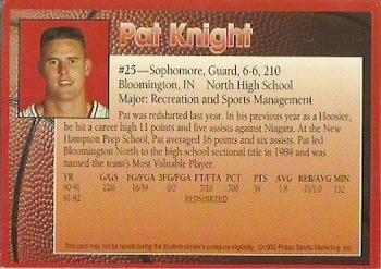 1992-93 Indiana Hoosiers #NNO Pat Knight Back