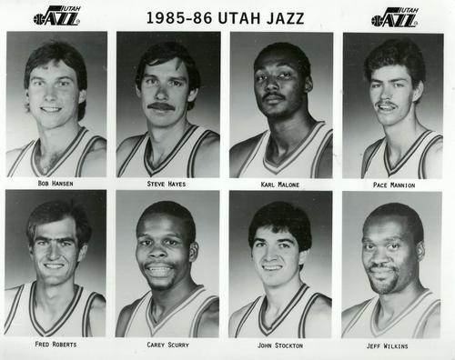 1985-86 Utah Jazz #NNO Bob Hansen / Steve Hayes / Karl Malone / Pace Mannion / Fred Roberts / Carey Scurry / John Stockton Front
