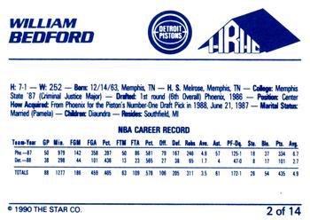 1990-91 Star H.R.H.C. Detroit Pistons - Glossy #2 William Bedford Back