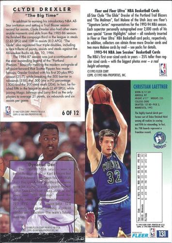 1993-94 Fleer - All-Star NBA Jam Session Promo Sheet #NNO Christian Laettner / Clyde Drexler / Karl Malone Back