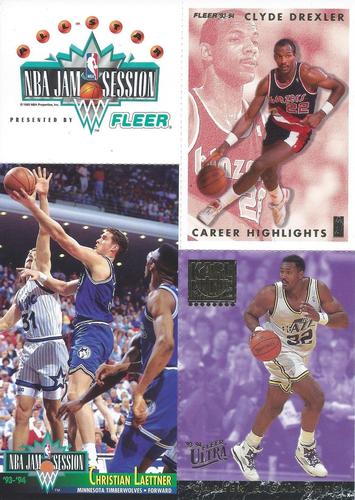 1993-94 Fleer - All-Star NBA Jam Session Promo Sheet #NNO Christian Laettner / Clyde Drexler / Karl Malone Front