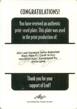 2012-13 Leaf Signature Series - Inscriptions Printing Plates Black #BA-DL2 Doron Lamb Back