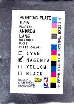 1997-98 Stadium Club - Printing Plates Magenta #198 Andrew Lang Back