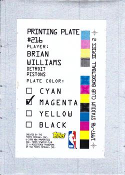 1997-98 Stadium Club - Printing Plates Magenta #216 Brian Williams Back