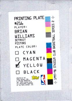 1997-98 Stadium Club - Printing Plates Yellow #216 Brian Williams Back
