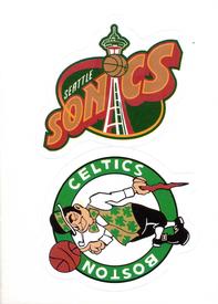 1996-97 Collector's Choice Italian Stickers #40 / 145 Seattle Supersonics Logo / Boston Celtics Logo Front