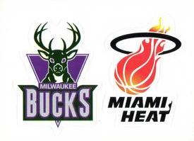 1996-97 Collector's Choice Italian Stickers #133 / 151 Milwaukee Bucks Logo / Miami Heat Logo Front