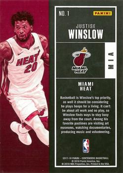 2017-18 Panini Contenders #1 Justise Winslow Back