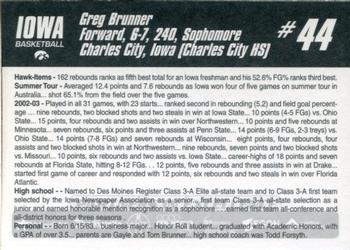 2003-04 Iowa Hawkeyes #NNO Greg Brunner Back