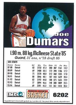 1994-95 Pro Cards French Sports Action Basket #6202 Joe Dumars Back