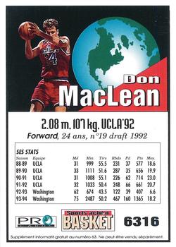 1994-95 Pro Cards French Sports Action Basket #6316 Don MacLean Back